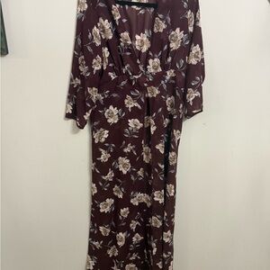 Floral Wrap kimono in Burgundy and Cream